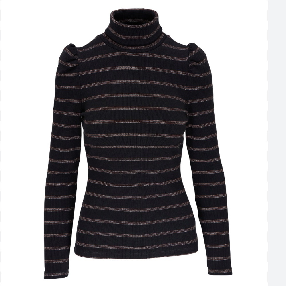 NWT VERONICA BEARD Black Lurex Cedar Turtleneck - sz M